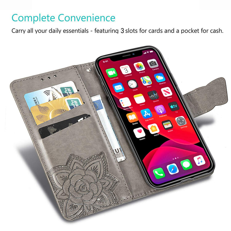 Compatible with iPhone 11 Pro Max flip Case,Butterfly Pu Leather Heavy Duty Kickstand Closure Magnetic with Lanyard Cover for Women for Men for Apple 11 Pro Max Case 6.5 inch - Grey Wallet Butterfly Grey iPhone 11 Pro Max(6.5 inch)