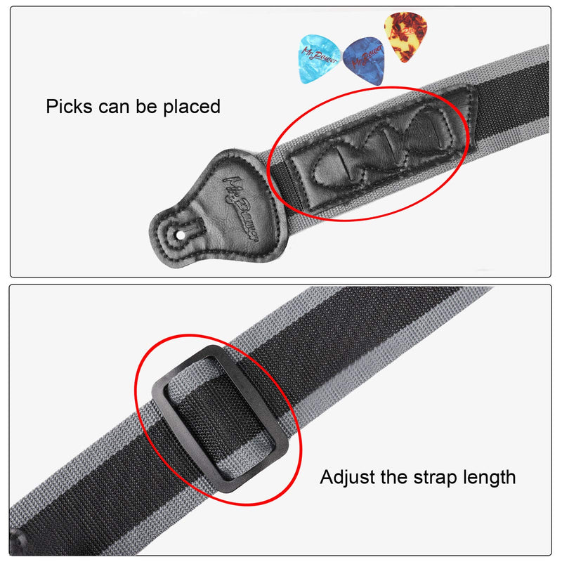 Mr.Power Guitar Strap with 3 Pick Holders for Electric/Acoustic Guitar (Nylon Strap) Nylon Strap