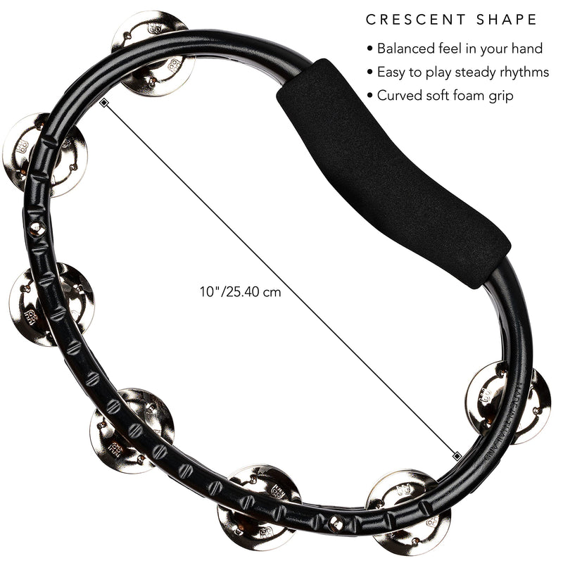 Meinl Percussion Handheld Synthetic Tambourine, Black, 10" (TMT1-BK) Plated steel