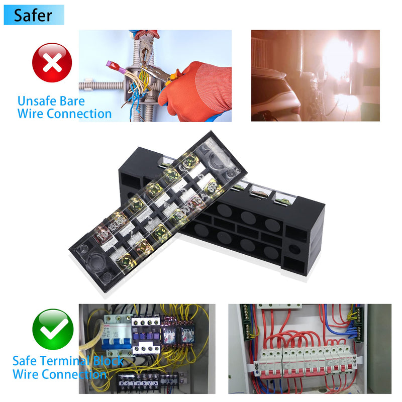 PNGKNYOCN 6 Positions Dual Rows 600V 15A Barrier Screw Terminal Strip Block with Cover TB-1506（6-Pack ）
