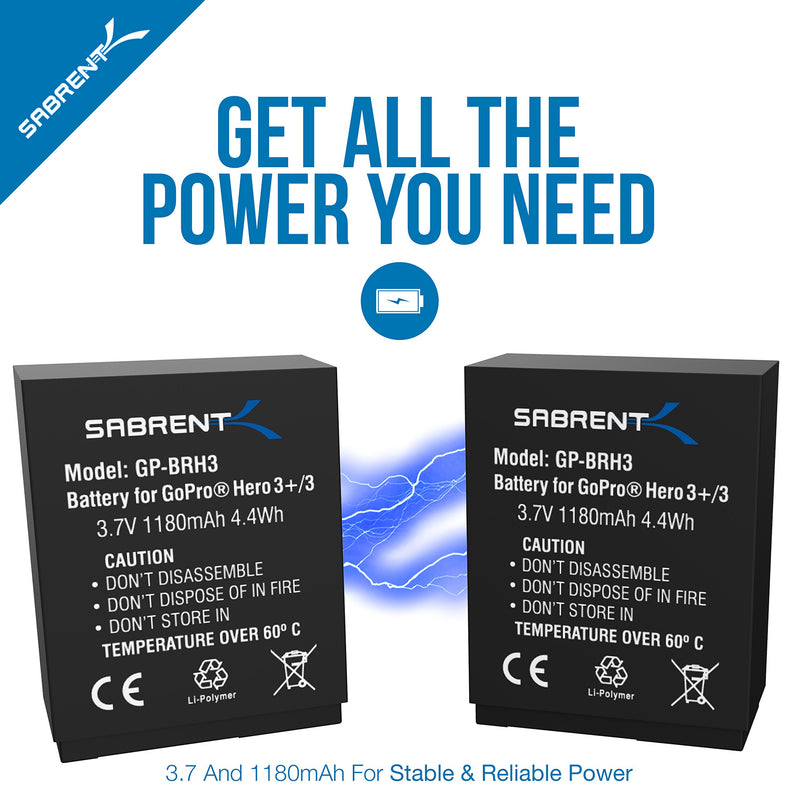 Sabrent 2 Pack Battery Set with Dual Battery Charger for GoPro HERO3 and HERO3+ [AHDBT-201, AHDBT-301, AHDBT-302] (GP-KTH3)