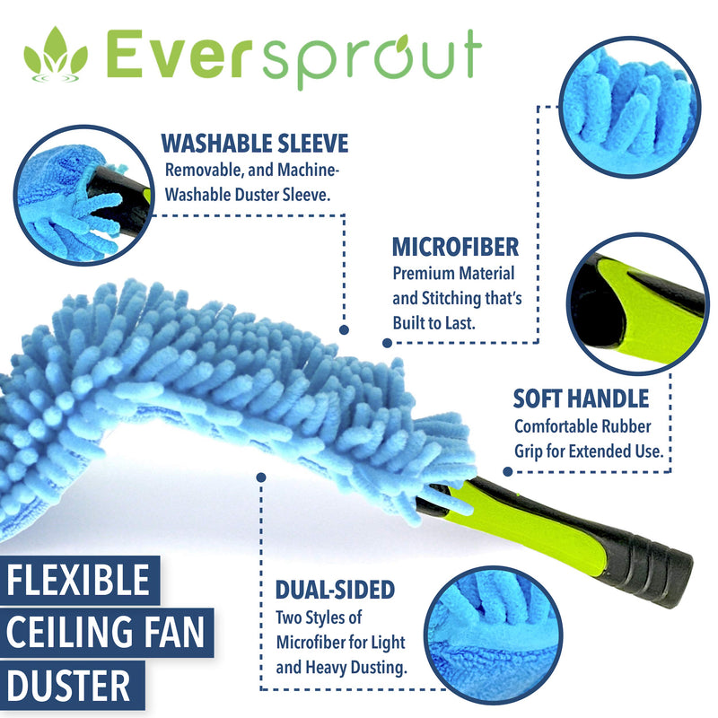 EVERSPROUT 1.5-to-4.5 Foot Flexible Microfiber Ceiling Fan Duster with Extension Pole | 8-10 Ft Standing Reach | Bendable to Clean Any Fan Blade | Dusters for Cleaning | Long Duster for High Ceilings