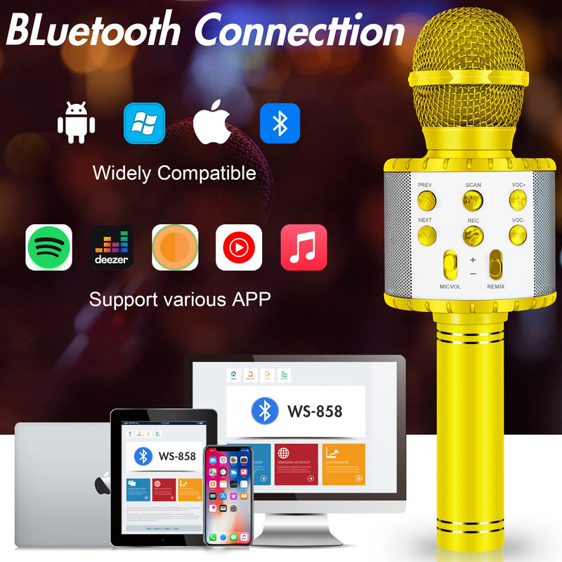 [AUSTRALIA] - Karaoke Microphone for Kids, Fun Toys Karaoke Machine with Bluetooth & LED Lights, Home KTV Birthday Party Player, Christmas Stocking Stuffers for 5 6 7 8 9 10+ Years Old Girls Boys Teens(Gold) Gold 