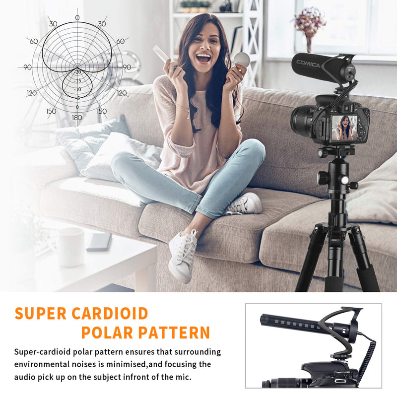 Comica CVM-V30 LITE Video Microphone Super-Cardioid Condenser On-Camera Shotgun Microphone for Canon Nikon Sony Panasonic Camera/DSLR/iPhone Samsung Huawei with 3.5mm Jack（Black） CVM-V30 LITE B