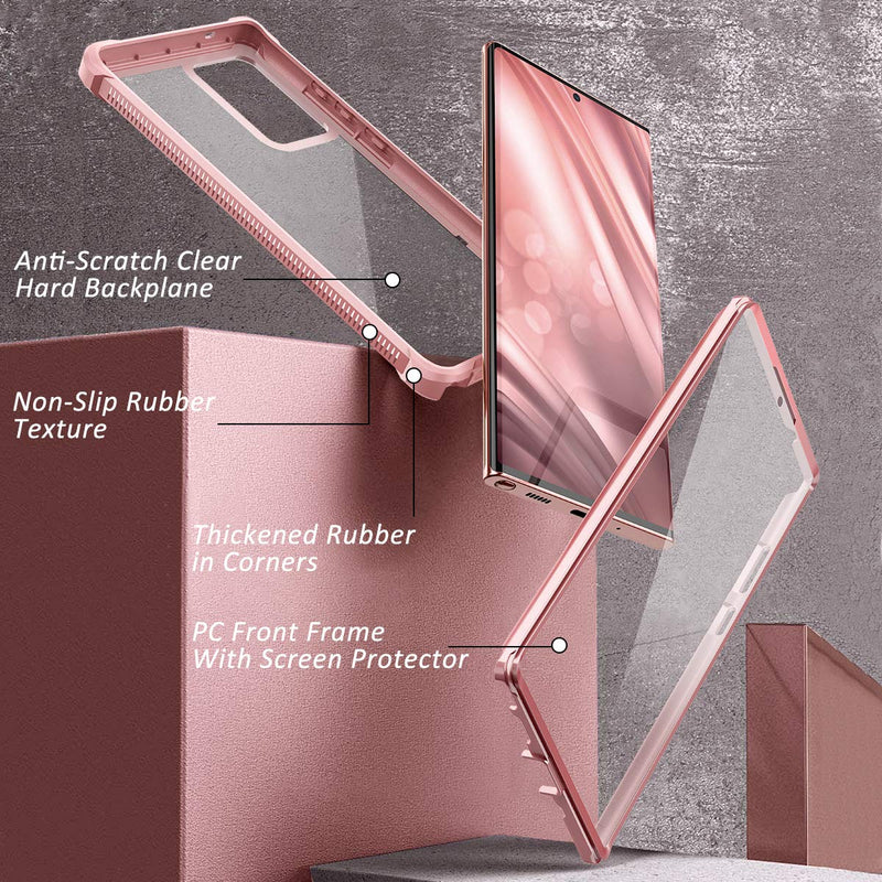 Dexnor for Galaxy Note 20 Ultra Case with Screen Protector Clear Electroplated Metal 360 Full Body Rugged Protective Shockproof Hard Cover Heavy Duty Defender Bumper for Samsung Note 20 Ultra 5G Pink Pink With Screen Protector