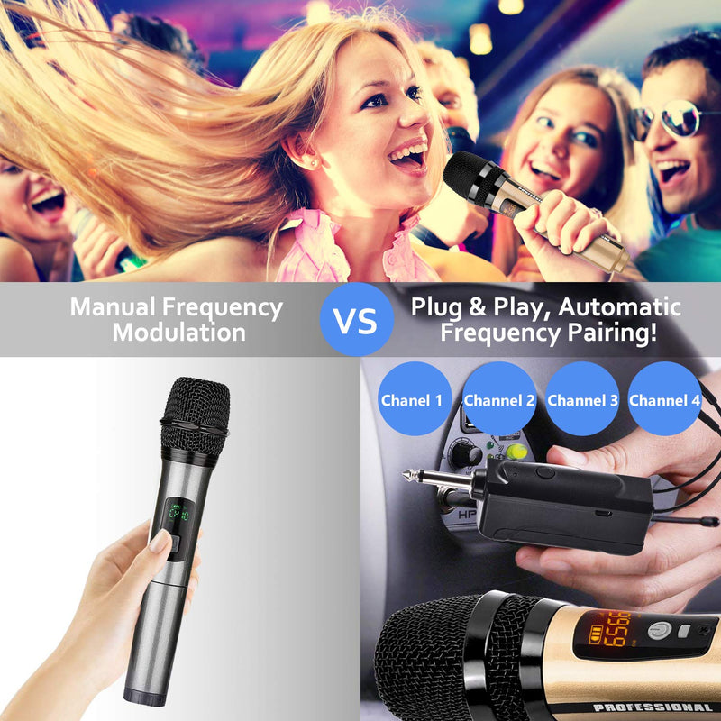 [AUSTRALIA] - Wireless Microphone System,Songsing Rechargeable Microphone Karaoke Built-in 1200 mAh,UHF Wireless Handheld Microphone,1/4" (6.35mm) Plug,260 ft Wireless mic for mic Karaoke/Singing/House Parties 