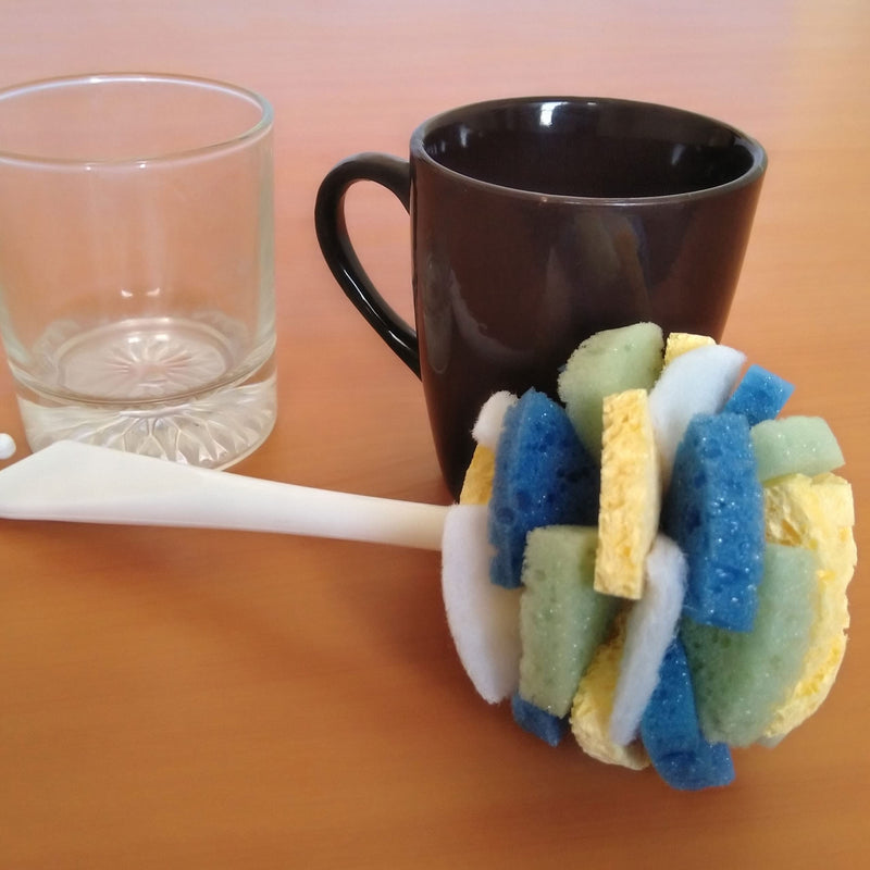 Compac’s Dish SpongeWand Plus Tri Surface Scrubbing Sponge with Cello Foam Scour Sponge Petals Cleans Dishes Glassware 360° Scrubber Pads for ToughtoClean Pots Pans, Multi-Color, (Pack of 6)