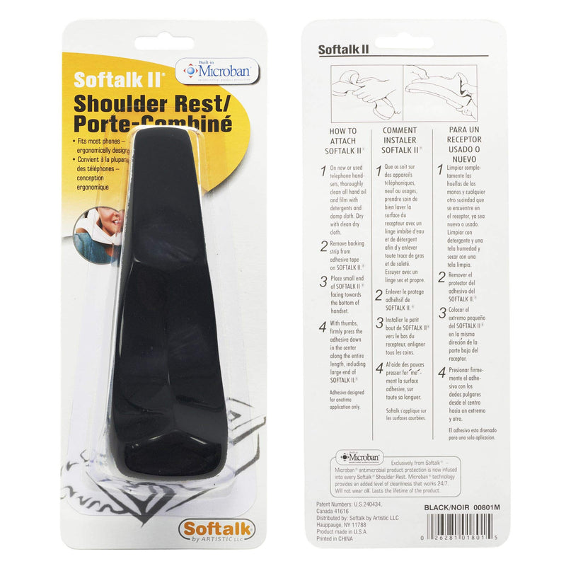 Softalk II Antibacterial Black Phone Shoulder Rest | Landline Telephone Accessory (00801M)