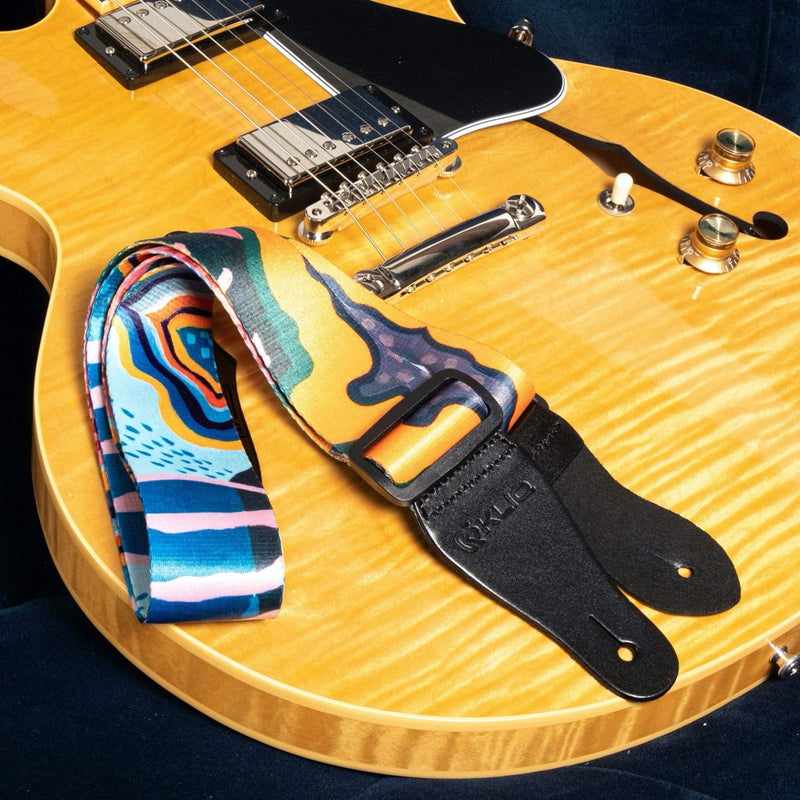 [AUSTRALIA] - KLIQ Vintage Woven Guitar Strap for Acoustic and Electric Guitars + 2 Free Rubber Strap Locks, 2 Free Guitar Picks and 1 Free Lace | Terylene Printed | Artist Series "Anemone" by KLA "Anemone" 