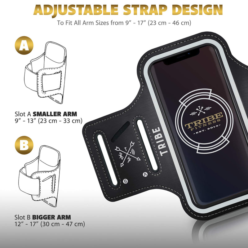 TRIBE Water Resistant Cell Phone Armband Case Running Holder for iPhone Pro Max Plus Mini SE (12/11/X/XS/XR/8/7/6/5) Galaxy S Ultra Plus Lite Edge Note (21/20/10/9/8/7/6/5) Adjustable Strap Pocket Key Black L: iPhone+/Pro Max/XR/XS Max/Galaxy+/Ultra/Note