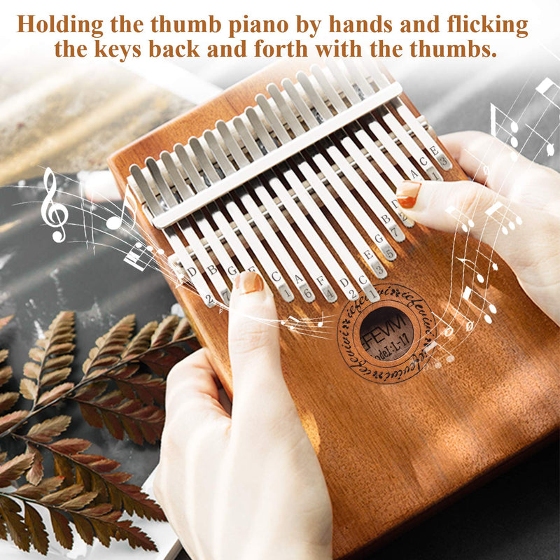 IEFEVIVI Kalimba 17 Key Thumb Piano - Thumb Pianos 17 Keys Mbira Kalimbas Made by Solid Mahogany with Tuning Hammer, Portable Thumb Piano Kalimba for Kids Beginners