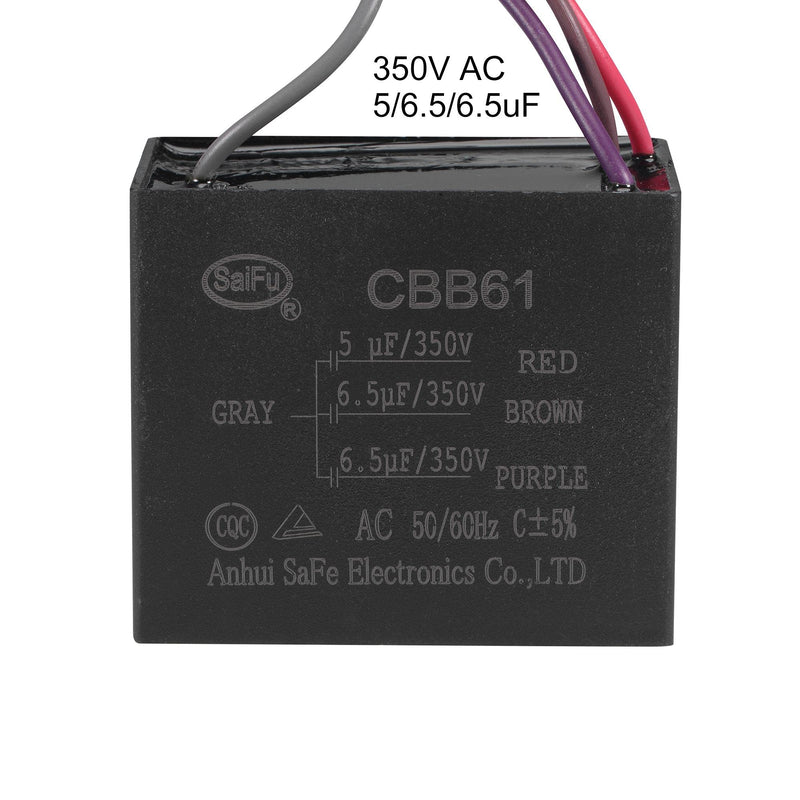 uxcell Ceiling Fan Capacitor CBB61 5/6.5/6.5uF 350V AC 4 Wires Metallized Polypropylene Film Capacitor 50x40x30mm for Electric Fan Pump Motor Generator