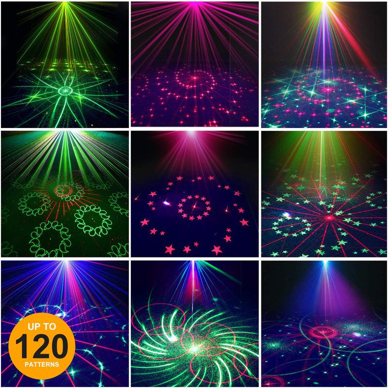 Party Lights Dj Disco Lights 120 Patterns Wireless LED Sound Activated RGB Projector Stage Lights with Remote Control Timing Rechargeable Battery Xmas Bar Karaoke Birthday Home Decorations Lights