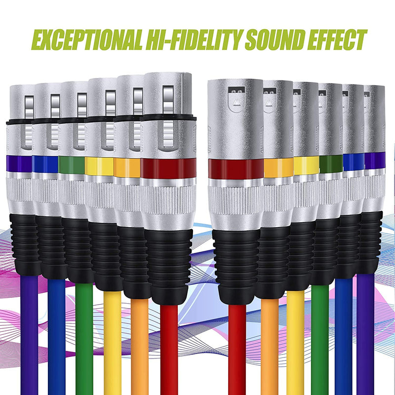 XLR Male to Female Microphone Cable Audio Mic Extension Cable Colored Snake Cables (1m, Multicolor 5-Pack)