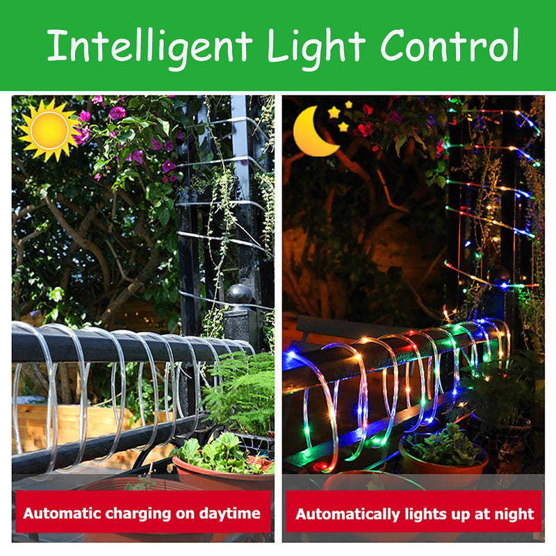 Solar String Outdoor Rope Lights, ZVO 8Modes 100 LED Solar Powered Outdoor Waterproof Tube PVC Light Copper Wire Fairy Light for Garden Tree Party Balcony Terrace Christmas Decor(Warm White) Warm White
