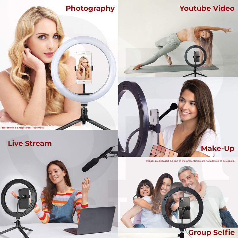 10-inch LED Stand Lights for Cameras Photography, TIK Tok Party Decorations for Girls with Phone Holder - Dimmable Ring Lights for Make up, YouTube, Live Stream, 3 Light Modes + 11 Brightness