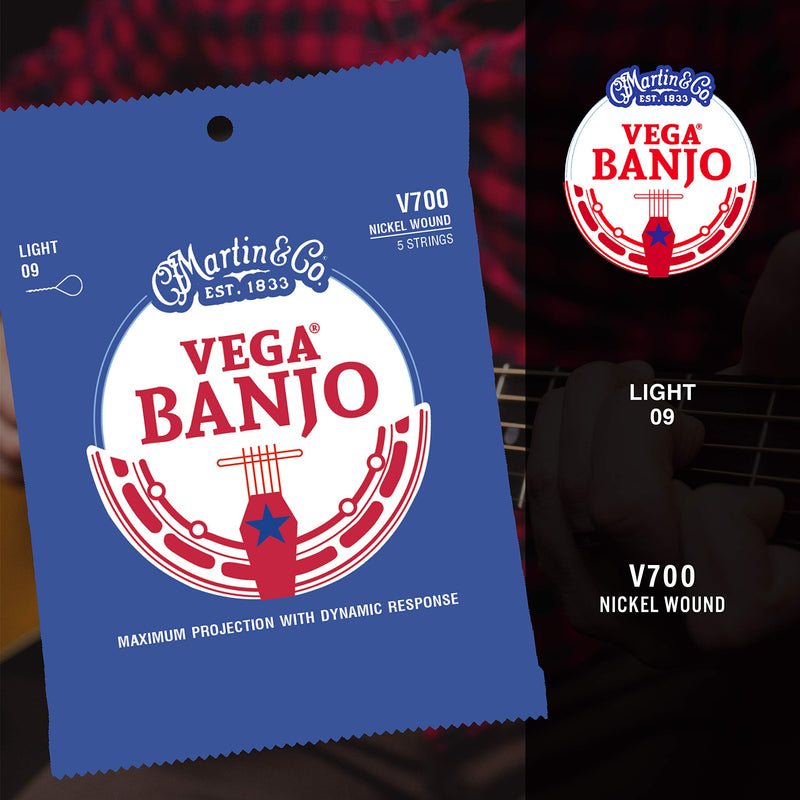 Martin Banjo Strings 5 String Banjo - (Light.009 - .020 and .009) Light 9-9, 700, Nickel Wound (5str)