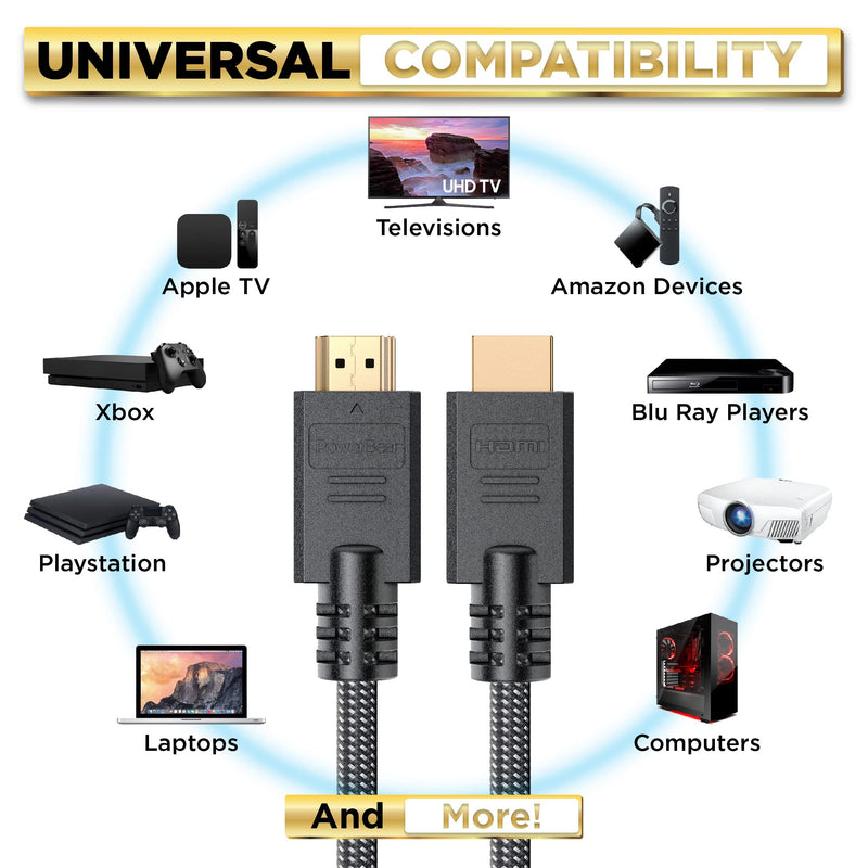 PowerBear 4K HDMI Cable 20 ft | High Speed, Braided Nylon & Gold Connectors, 4K @ 60Hz, Ultra HD, 2K, 1080P, ARC & CL3 Rated | for Laptop, Monitor, PS5, PS4, Xbox One, Fire TV, Apple TV & More 1