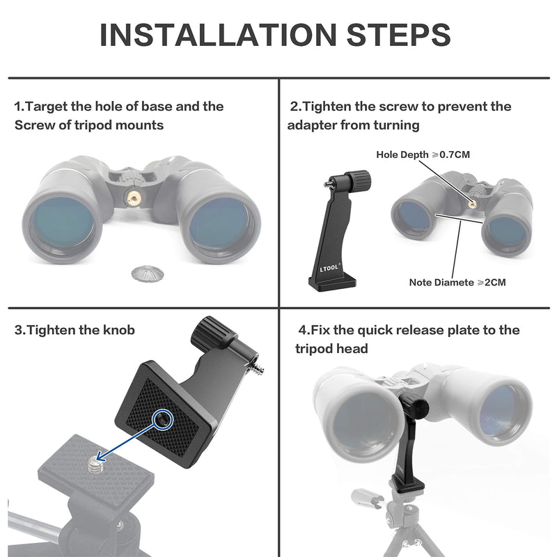 LTOOL Binocular Tripod Adapter,Standard 1/4" New Binoculars Rest Compatible with All Tripods Black