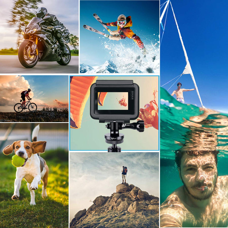 Sinfox Aluminum Tripod Mount Adapter for GoPro Hero 9,8, 7, 6, 5, 4, Session, 3+, 3, 2, 1, Hero 2018, Fusion, DJI OSMO, SJCAM, YI Action Cameras Black