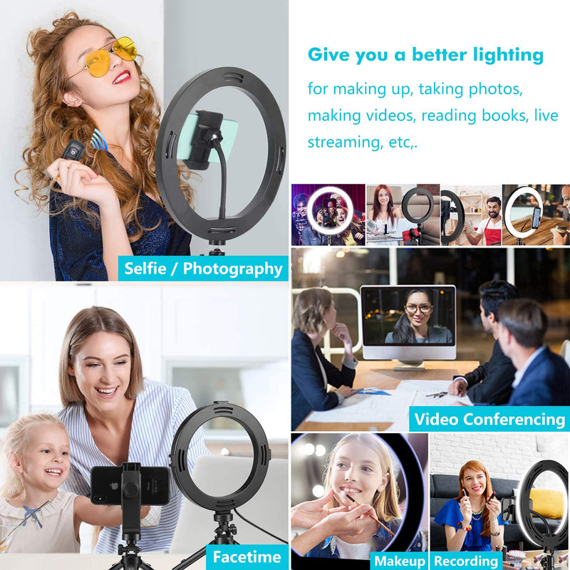 10.2" LED Ring Light with Stand, RHM Selfie Ring Light with Tripod Stand and Phone Holder for Video Recording Photography Live Streaming YouTube, 3 Light Modes & 10 Brightness Levels