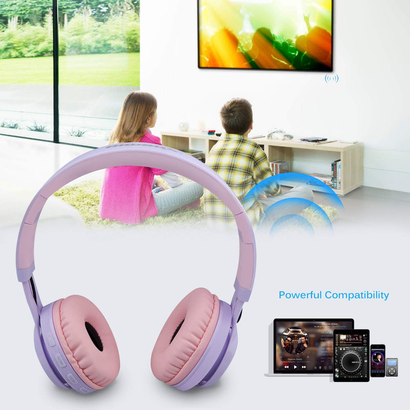 [AUSTRALIA] - 2 Packs Riwbox WT-7S Kids Headphones Wireless, Foldable Stereo Bluetooth Headset with Mic Compatible with PC/Laptop/Tablet/iPad Purple&Pink 