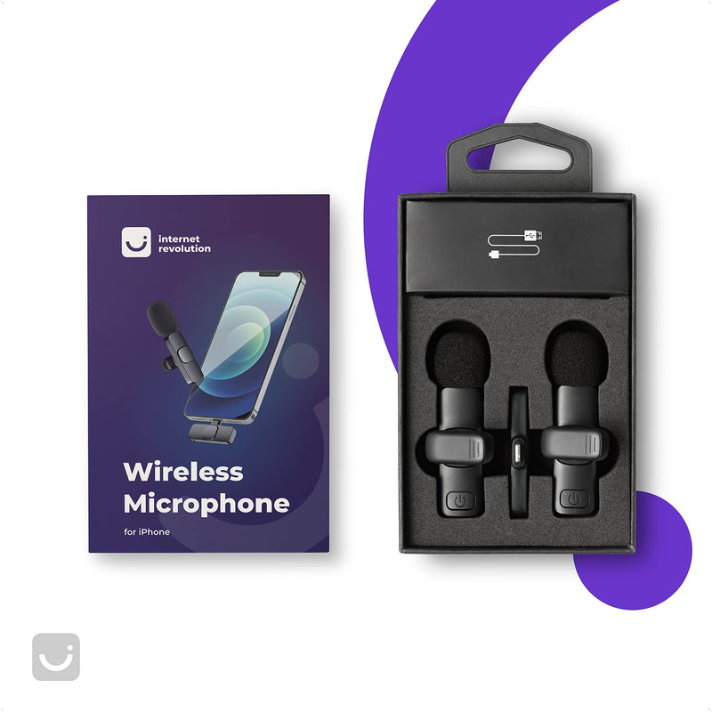 2 Pack Wireless Microphone for iPhone, iPhone Mic, Lavalier microphone for iPhone, Mini microphone iPhone, YouTube microphone, iPhone microphone for video recording, Lapel Mic, Lav mic for iPhone