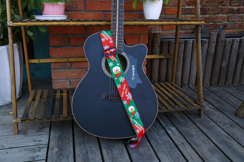 Cheerhas Christmas Pattern Guitar Strap with Leather End.Length Adjustable, Suitable for Electric Guitar, Acoustic Guitar and Bass - Unique Christmas Gift for your lover/Family/friend C-3 Red/Green