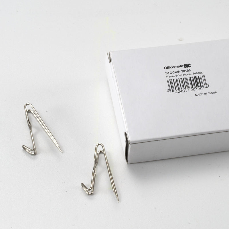 Officemate Panel Wire Hooks, Silver, Box of 24 (30190)