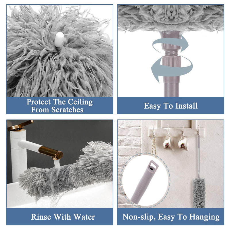 [AUSTRALIA] - Microfiber Duster for Cleaning, 100" Extension Pole Telescoping Duster, Bendable & Washable Dusters for Clean Cobwebs, Ceiling Fan, High Ceiling, Blinds, Furniture, Cars Gray 
