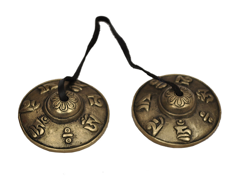 Dharma Store - Tibetan Tingsha Cymbals - 6.2 cm - OM Mane Padme Hum Symbols Embossed 6.6 cm