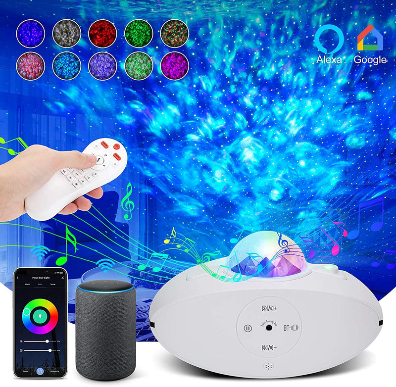 Star Projector Galaxy Night Light Smart WiFi Music Star Light Work with Alexa Google Voice, APP and Remote Control, Bluetooth USB Speaker Galaxy Projector, White Light Projector for Bedroom Gift Triangle