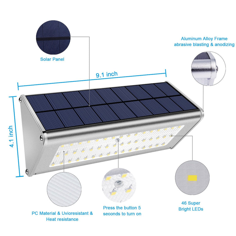Super Bright 48 LED 1100 Lumen Wireless Water Proof Solar Lights Outdoor Radar Motion Sensor Lights Aluminum Housing for Outdoor Security Yard Patio Fence Path Driveway Garage Porch Wall Lights,1 Pack