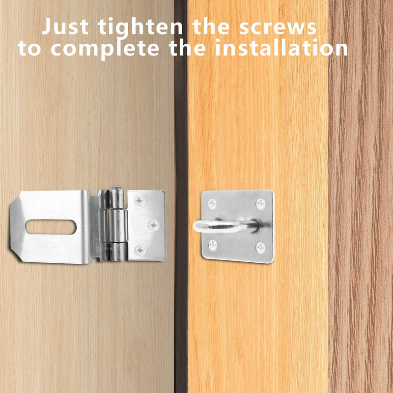 Piutouyar 2Pcs Door Hasp Latch Lock 90 Degree Hasp Right Angle Padlock Latch Safety Hasp Latch Heavy Duty Stainless Steel Door Clasp Hasp Lock Latch with Screws for Shed, Barn, Cabinet(3inch, Silver) 90 Degree, 3inch