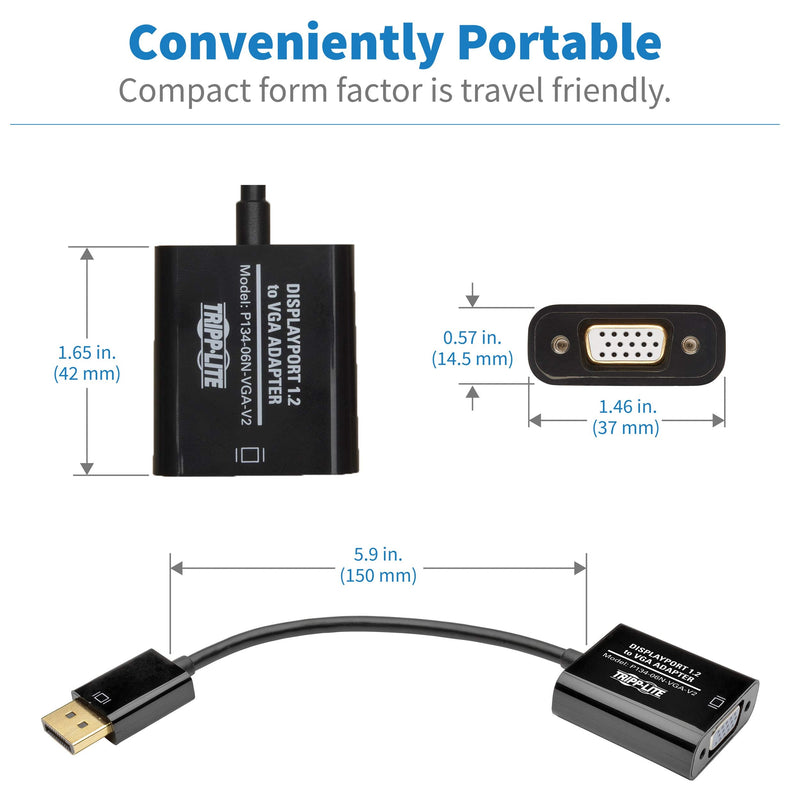 [AUSTRALIA] - Tripp Lite DisplayPort to VGA Adapter Cable Active Converter, Displayport 1.2, DP to VGA, 6 inches / 15.2 Centimeters, 3-Year Warranty (P134-06N-VGA-V2) DP 1.2 to VGA Active (6") 