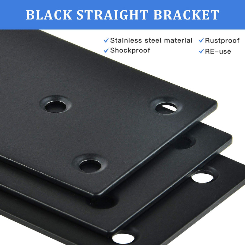 Worldity 8PCS Black Straight Brace, 3.94 x 1.97 Inches Flat Straight Mending Plates with Mounting Screws, Joining Fixing Bracket for Wood, Shelves, Cabinet, 2mm Thickness(Black)