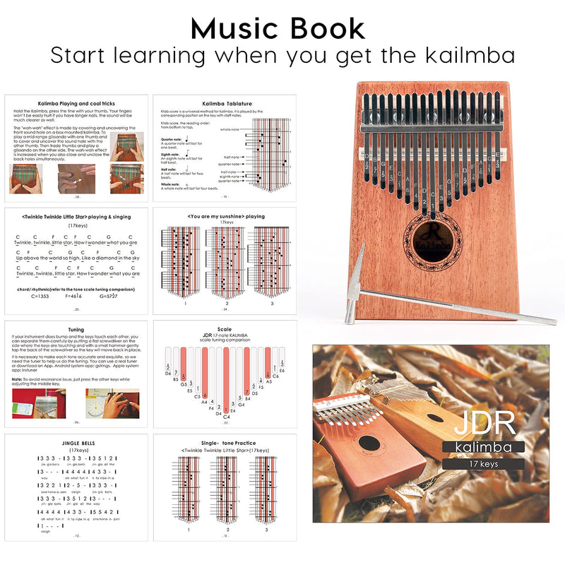 JDR Kalimba Thumb Piano 17 Keys,Portable Finger Piano mbira Instruments Gifts for Kids and Adults Beginners