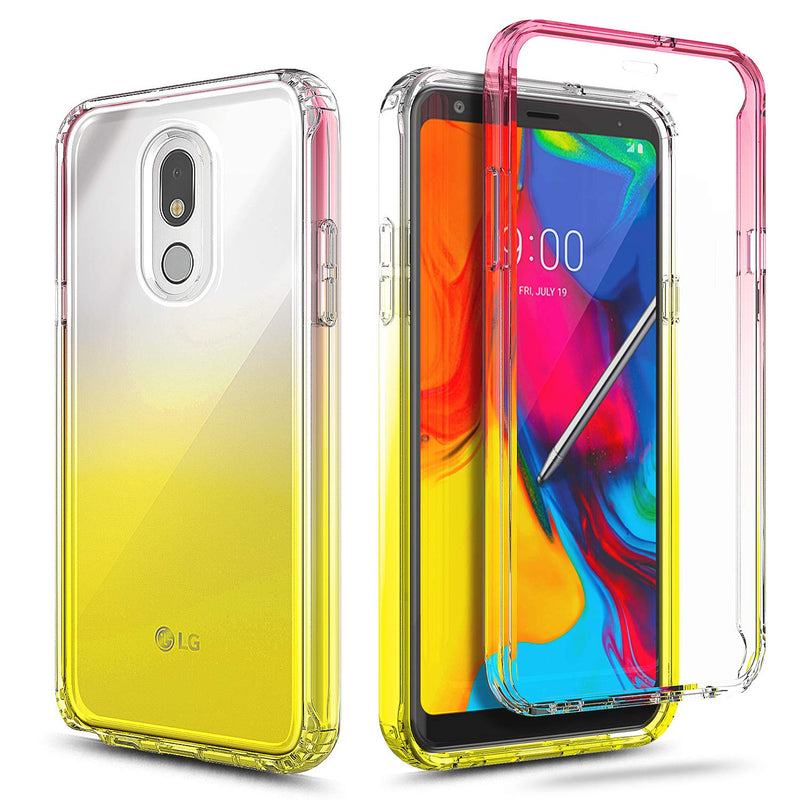 E-Began Case Compatible for LG Stylo 5 with [Built-in Screen Protector], LG Stylo 5V/Stylo 5X/Stylo 5 Plus, Full-Body Protective Rugged Bumper Cover, Shockproof Impact Resist Case -Pink/Yellow Pink/Yellow