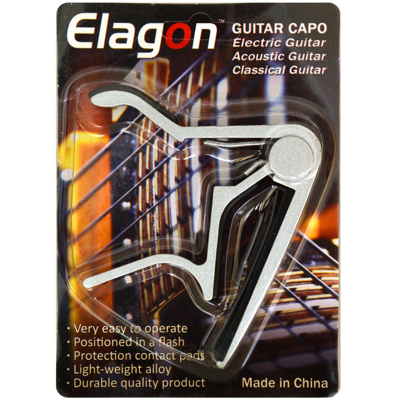 Elagon Capo ST Silver. Quick-release Trigger Action Guitar Capo for all Electric and Acoustic Guitar, Classical Guitar, Ukulele, Banjo, Mandolin, etc. The Reliable Workhorse Capo that Wont Fail You! 06-Silver