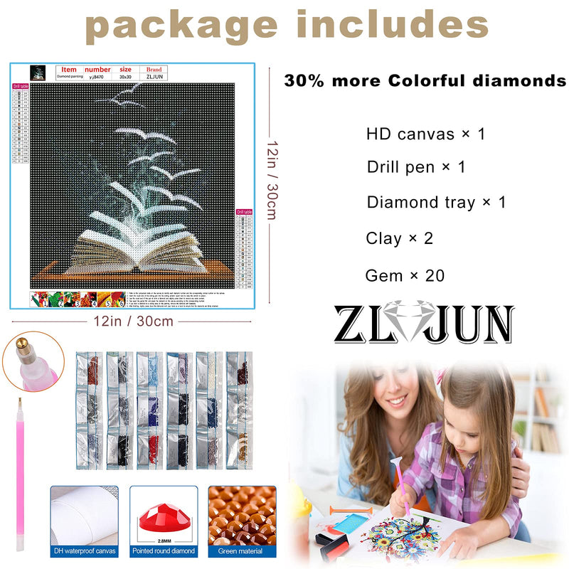 ZLJUN Diamond Painting Kit for Adults, Diamond Art Book 5D Diamond Dotz Diamond Painting Full Drill, DIY Diamond Art Painting Kits, Perfect for Relaxation and Home Wall Decor (12×12 in)