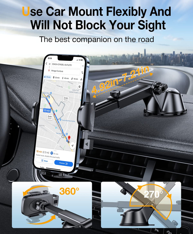 [AUSTRALIA] - HTU Cell Phone Holder for Car [Military-Grade Super Suction & Stable] Universal Hands-Free Car Phone Holder Mount Dashboard Windshield Air Vent Car Mount for iPhone Samsung All Smartphones & Cars 