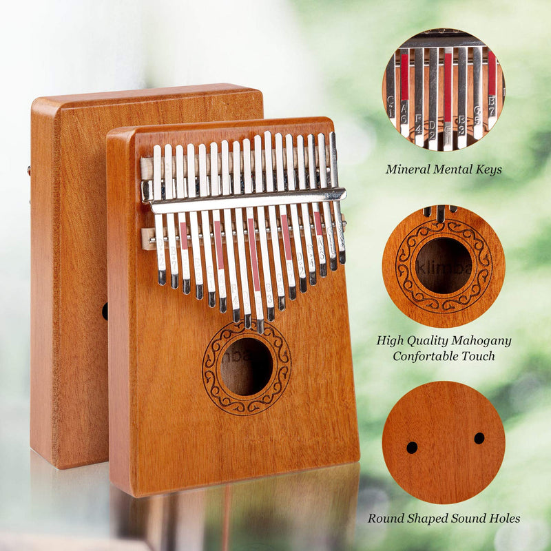 Kalimba, Kalimba Thumb Piano Kalimba 17 Key, Kalimba with Tune Hammer and Study Instruction, Portable Mbira Finger Piano, Kalimba Thumb Piano, Handmade with Mahogany and Ore Steel Bars