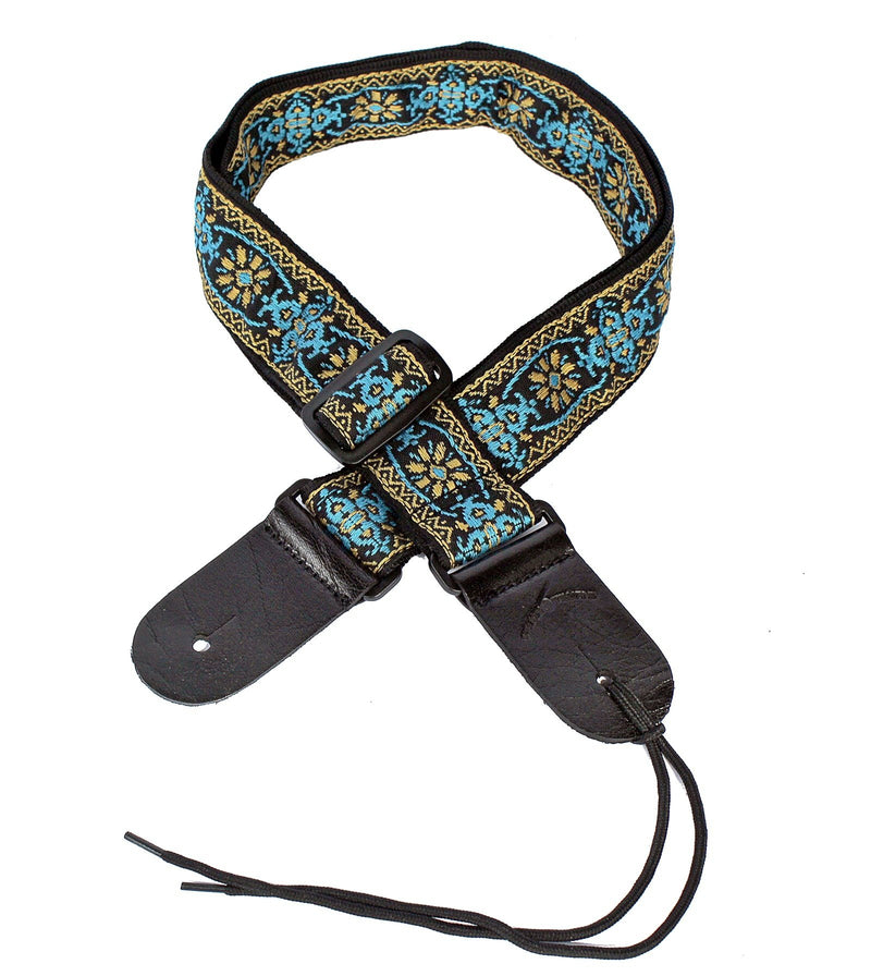 Walker & Williams H-01 Blue Woodstock Woven 60's Style Hootenany Hippie Guitar Strap