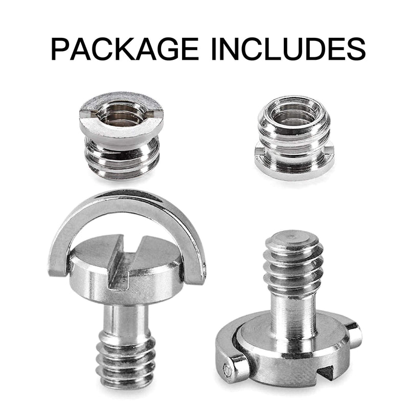 1/4"-20 D-Ring Tripod Screw Camera Screw with Mounting Adapter Screw for Camera Camcorder Tripod Monopod Quick Release Plate Stainless Steel Pack of 4 (2 x Tripod Screws & 2 x Adapter Screws)
