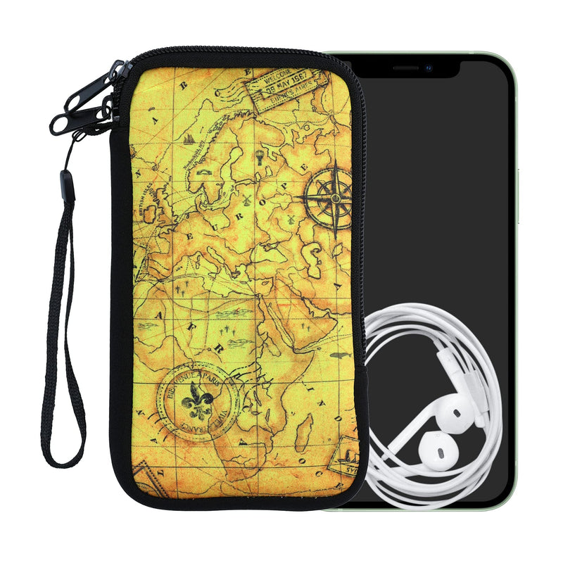[AUSTRALIA] - kwmobile Neoprene Sleeve for Smartphone Size XL - 6.7/6.8" - Shock Absorbing Pouch Case - Protective Phone Bag - Antique World Map Black/Brown/Beige Antique World Map 01-05-11 