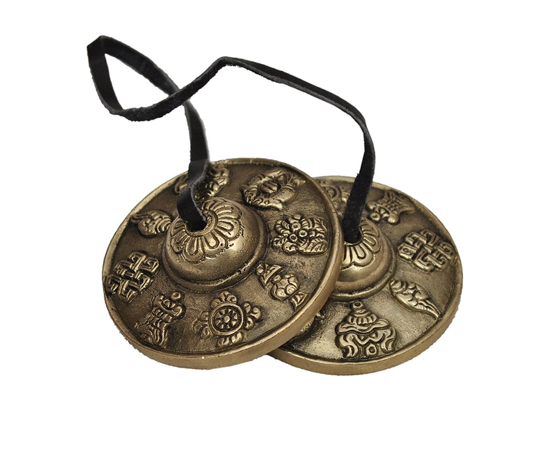 Dharma Store - Tibetan Tingsha Cymbals - 6.2 cm - 8 Lucky Symbols Embossed