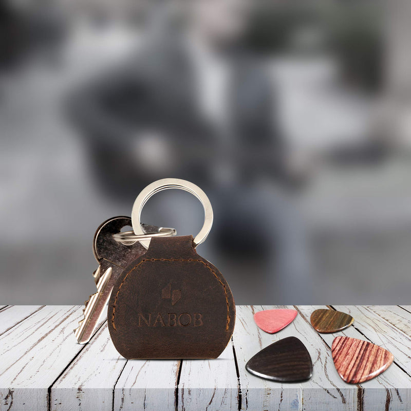 Rustic Leather Guitar Pick Holder Case With Keychain Full Grain Leather Multipurpose Handmade By Nabob Leather