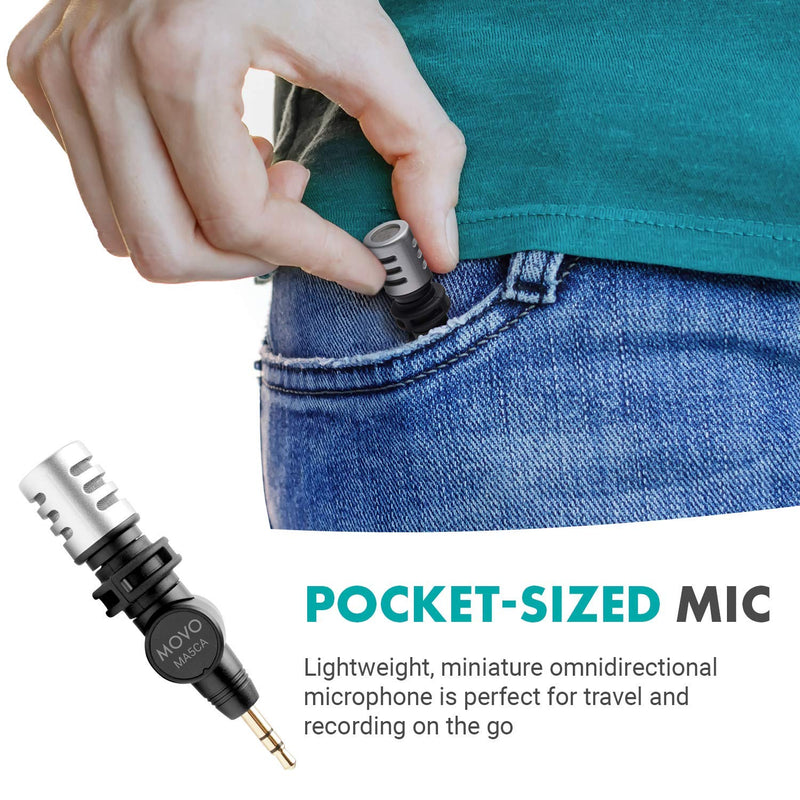 Movo MA5CA 3.5mm TRS Mini Microphone for Camera - Mini Mic for Camera and Camcorder - Video Camera Microphone with 180° Rotation - Pocket-Size Camera Mic for Travel Vlogs and Street Videography