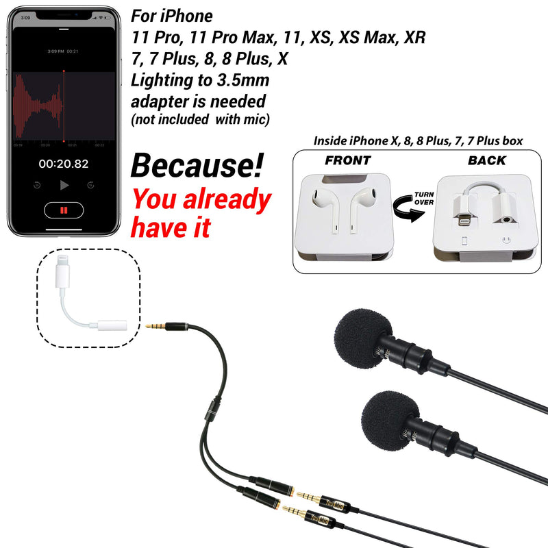 [AUSTRALIA] - Dual Lavalier Microphone - 2 Lavalier Microphone - Lavalier Microphone Set - 2 Pack Microphone for Interview, Blog or Podcast Dual Microphone 