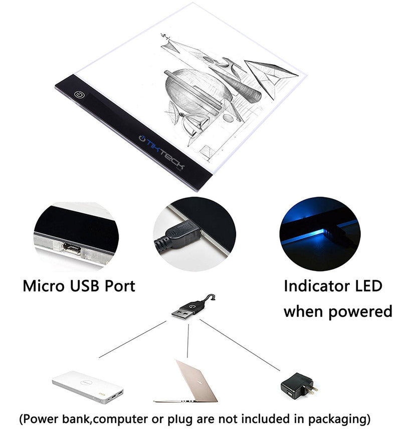 A4 Ultra-Thin Portable LED Light Box Tracer USB Power Cable Dimmable Brightness Artcraft Tracing Light Pad Light Box w 5D Diamond Painting Tool（141 Piece) Set